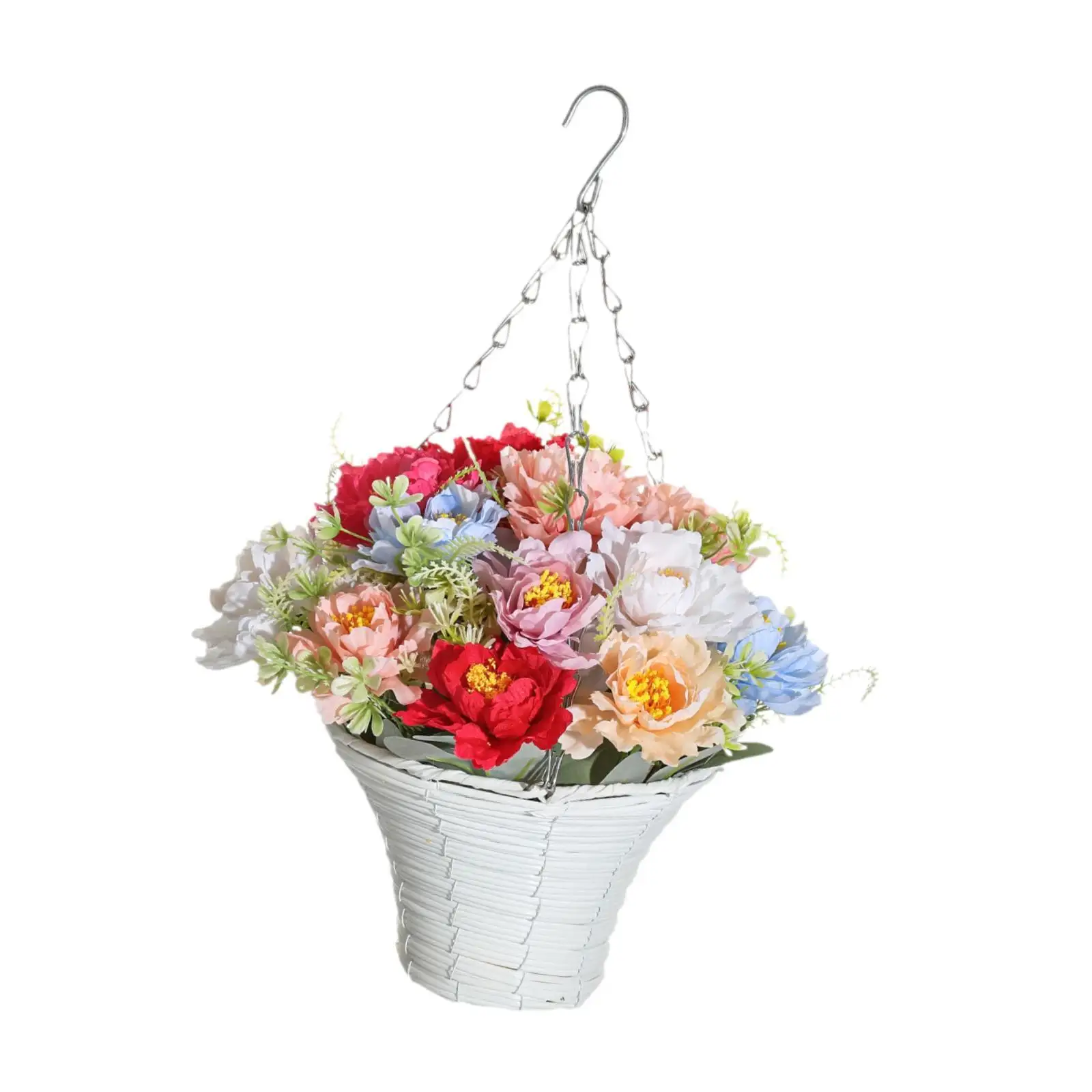 Artificial Silk Flowers Hanging Baskets Decor Easy to Hang Flower Arrangement Fake Plants for Indoor Spring Summer Yard Balcony