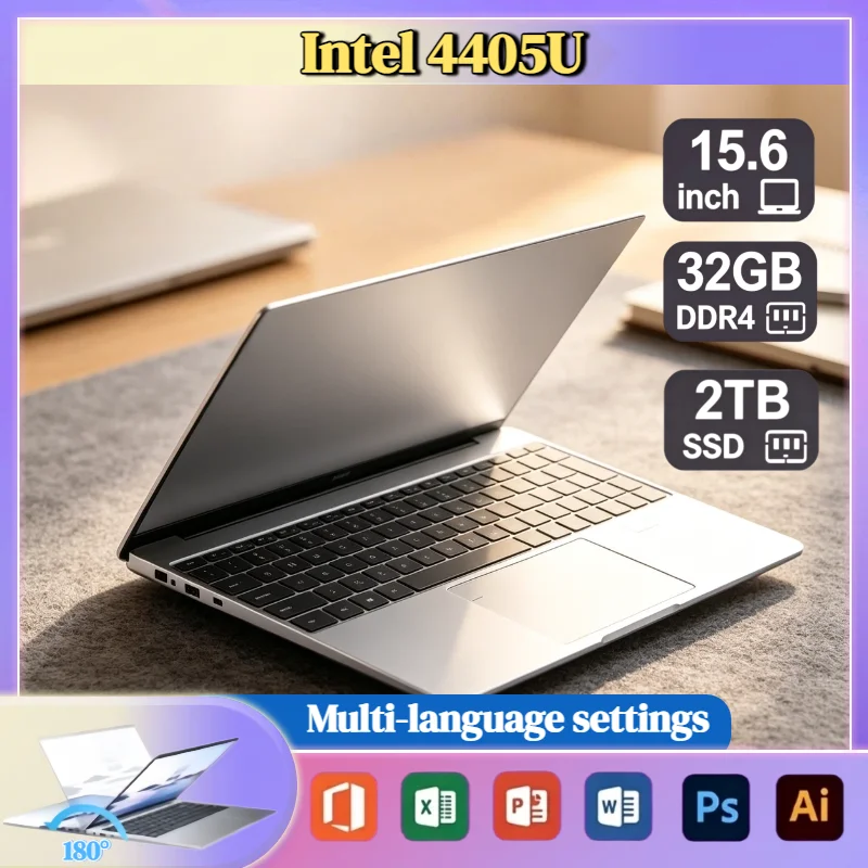 Portátil Ultra Delgado Intel Pentium 4405U de 15.6 Pulgadas, 16GB RAM, 2TB SSD, Notebook para Juegos, 1920x1080, PC Profesional para Oficina, Estudio y Juegos