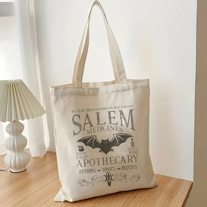 1pc Canvas Shopping Bag, Portable Shoulder Bag, Trendy Large Capacity Tote Bag For Daily Life