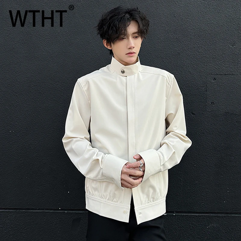 

WTHT Trendy Men's Solid Color Loose American Style Coats Fashion 2025 Autumn Stand Collar Long Sleeves Jackets Male 2A1652