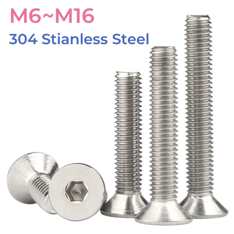 304 Stainless Steel Hexagon Hex Socket Flat Countersunk Head Furniture Screws Allen Bolts M6 M8 M10 M12 M16