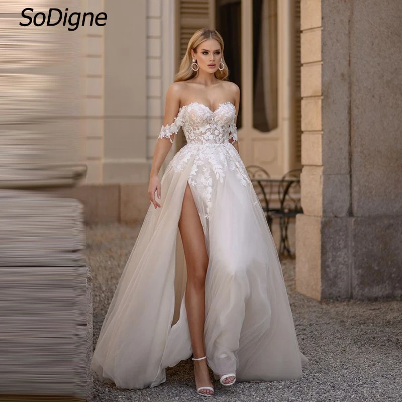 

SoDigne A-line Off Shoulder Wedding Dress Sweetheart Lace Appliques Bride Dresses Split Long Bridal Gowns vestidos de novia 2024