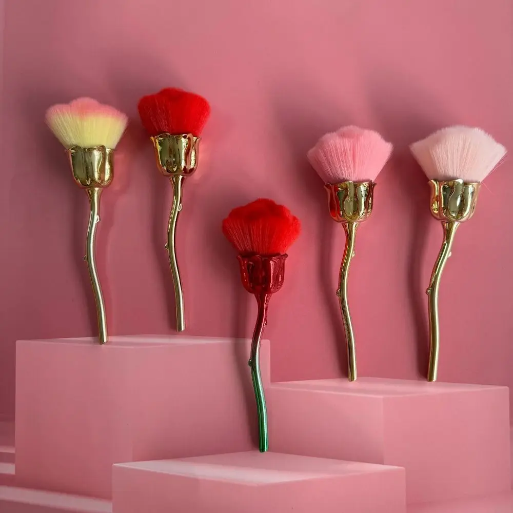 Pennello per pulizia polvere per nail art con fiore di rosa Pennello per trucco in fibra morbida di lana di nylon Strumento cosmetico Pennello per fondotinta multifunzionale da donna