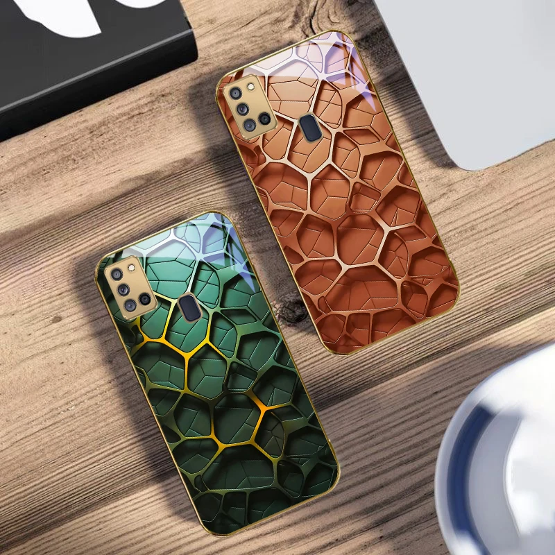 مجردة الهندسة الفن لسامسونج A 31 32 A33 A34 35 14 A15 13 16 25 26 50 52 53 54 55 56 70 71 72 73 الزجاج الذهبي جراب هاتف