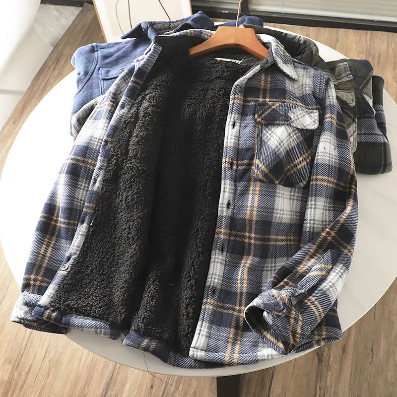 Men's Heavyweight Flannel Plaid Shirts Winter Warm Sherpa Lined Thicken Coats Fleece Shirt Jacket Button Down Male Outwear