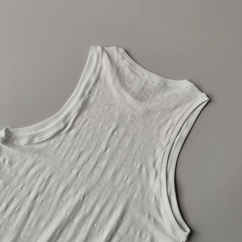 I-förmige Sportweste für Damen im Sommer, leichter Buchdruck, lockere Yoga-Kleidung, Trägerweste, Jogging-Marathon-Top ohne Ärmel – Detail 9