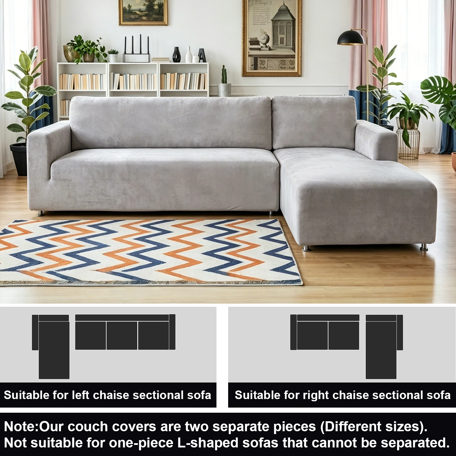 Premium Thicken Plush Velvet Sofa Cover 2 Pcs Corner Universal Stretch Sofa Cover for 2/3Seater + R Chaise L-Shaped Corner Sofas