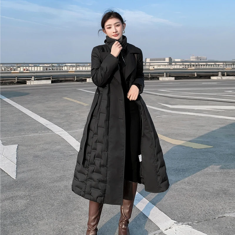 High grade Down Jacket Women 2023 Winter New Fashion Slim Temperament Duck down Coat With belt Female Long Parkas Warm Overcoat