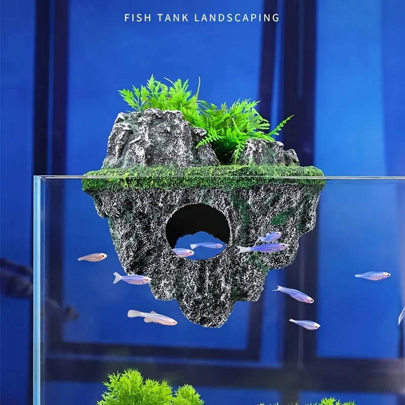 Mehrzweck-Aquarium-Schwimminsel-Dekor, Stein mit Unterstand für Fische, ökologische Landschaft, Steingarten für die Landschaftsgestaltung im Aquarium – Detail 6