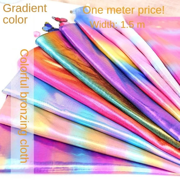 Gradient Light Reflective Fabric Laser Illusion By The Meter for Dress Clothes Stage Costumes DIY Sewing Cloth Soft White Pink
