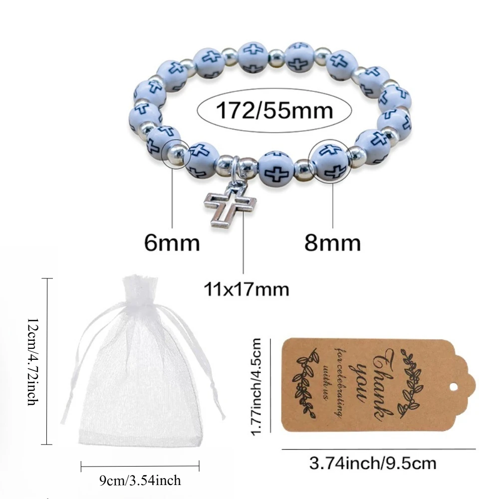 6/12/30 Sets Vintage Cross Rosary Bracelet W/ Thanks Card & Mesh Bag for Wedding Communion Wedding Favors for Guests Gifts