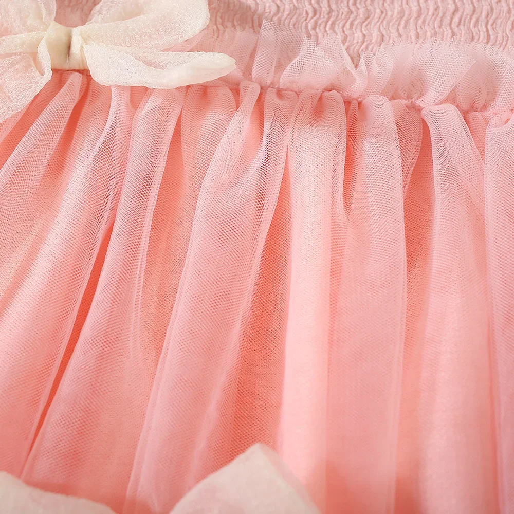 Summer New Girl Baby Dress Sweet Princess Dress Small Flying Sleeves Solid Color Bow Ribbon Mesh Dress