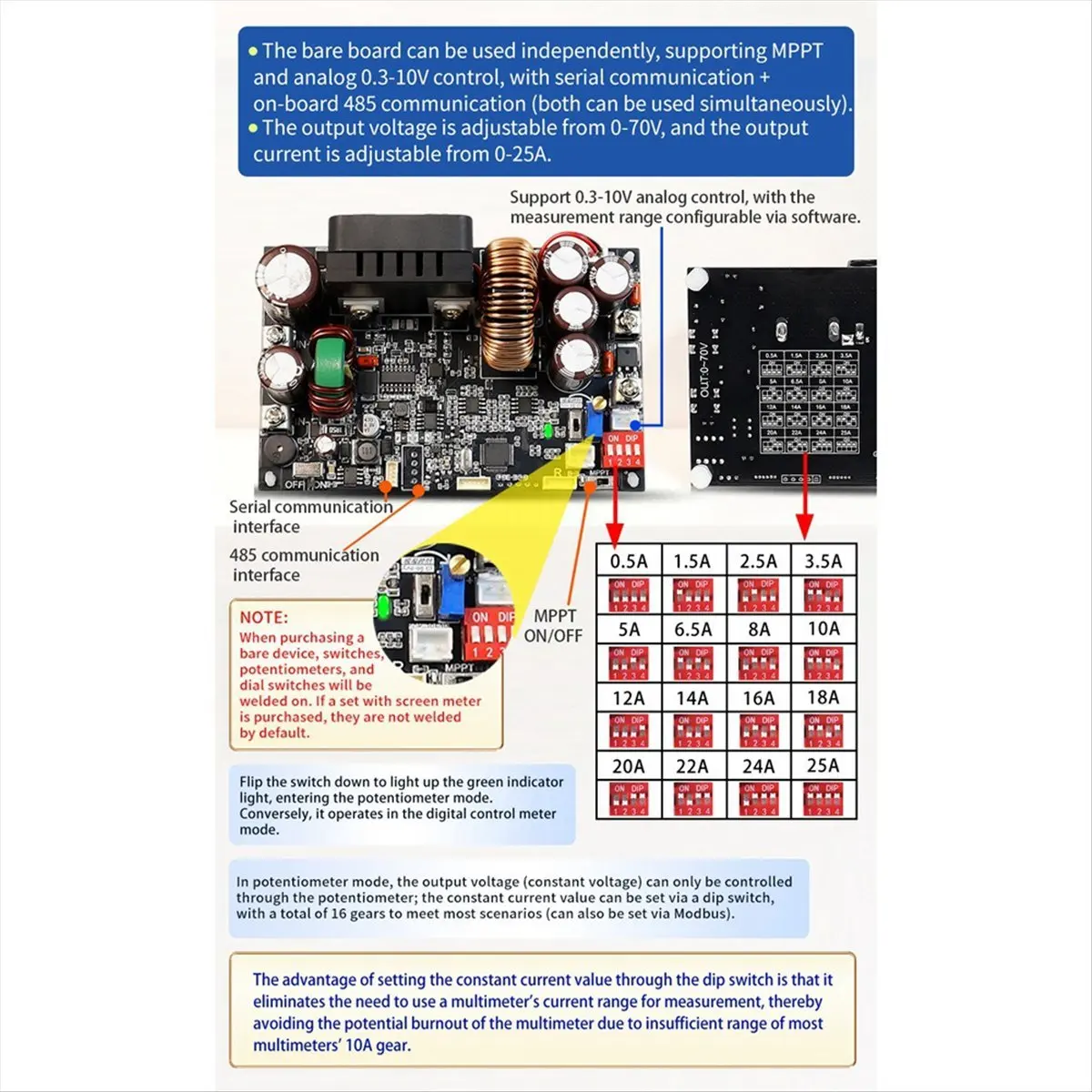 

(ABGQ) XY7025 Регулируемый источник питания постоянного тока с ЧПУ, модуль постоянного напряжения и постоянного тока 70В/25А/1750Вт