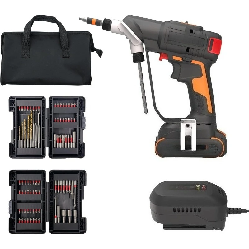 ZZW 20V SwitchDriver 2.0 with 85 pc Accessory Kit, 2-in-1 Brushless Cordless Drill Driver, Drill Set Rotatable Dual 1/4"