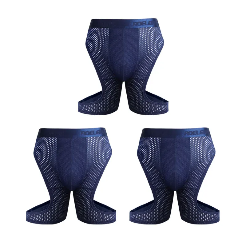 

3PCS of Men's Underwear, Anti-Wear Legs, Ice Silk Cut Out Large Size Boxer Briefs, Extended Boxer Briefs, Sports Running Tight