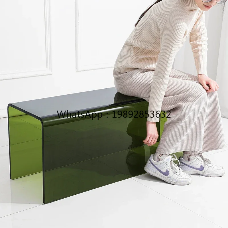 

Acrylic Bed End Stool Transparent Long Stool Shoes Changing Stool Bedroom Cloakroom Sofa