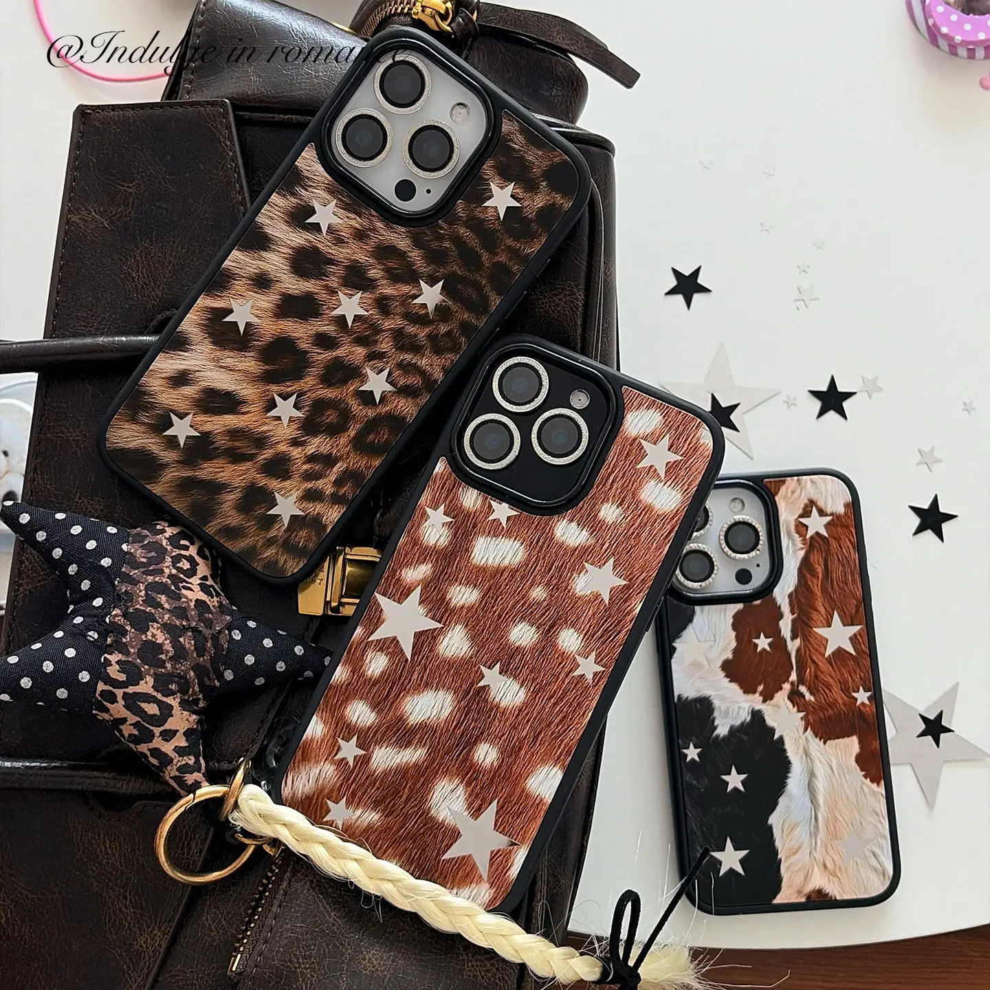 Fashion Mirror Brown leopard print INS Korea Edge Epoxy Anti-drop Phone Case For iPhone18pro/11/12/13/14/15/16/17/18 ProMax Case