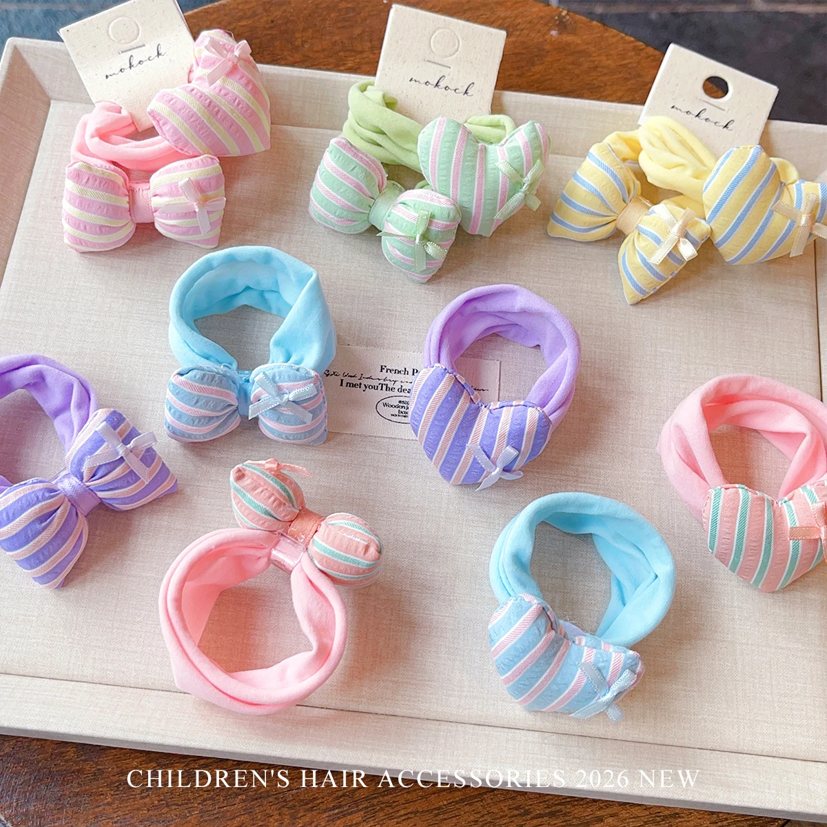 2pcs/set Cute Padded Stripe Bow Kids Hair Ties No Hurt Hair High Elastic Toddler Girls Heart Hair Scrunchies Girl Accessories