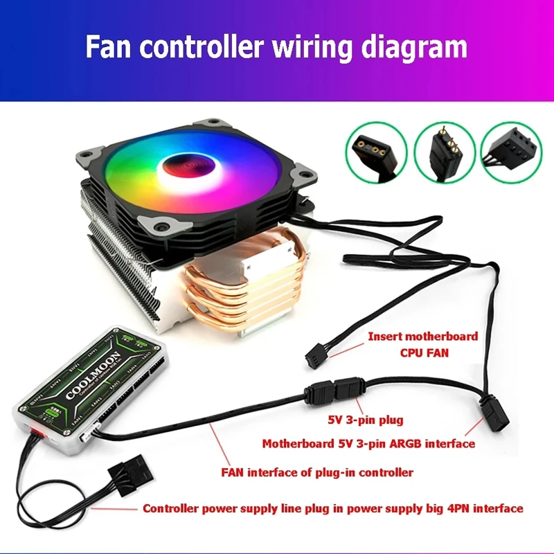 Fan Controller Adapter Cable 5V 3-pin To 6pin/ 4pin Converter  5V ARGB 3Pin to 4Pin 6Pin for Coolmoon Cool Moon Fans