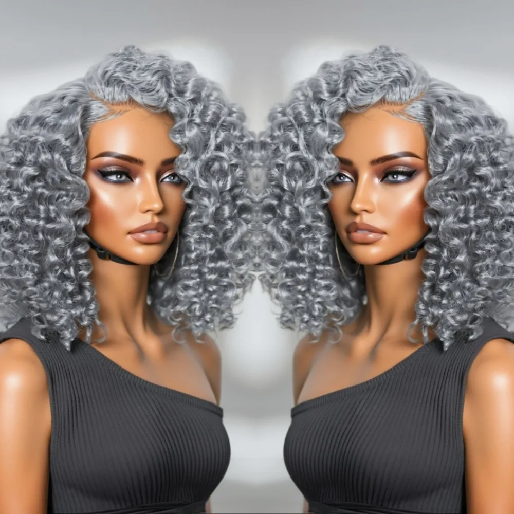 

200 Density Lace Front Wig Silver Grey Short Deep Wave Lace Front Wig 13x4 Hd Lace Front Wig Human Hair with Baby Hair for Women