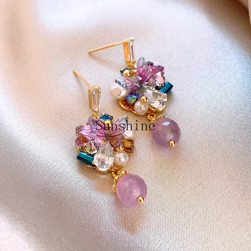 

Amethyst tassel women's stud earrings, high-end national style earrings.