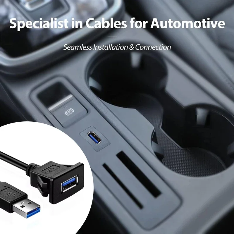 NEW USB 3.0 2.0 Port Male To Female Waterproof Flush Panel Mount Extension Cable with Buckle for Car Truck Boat Motorcycle 1M
