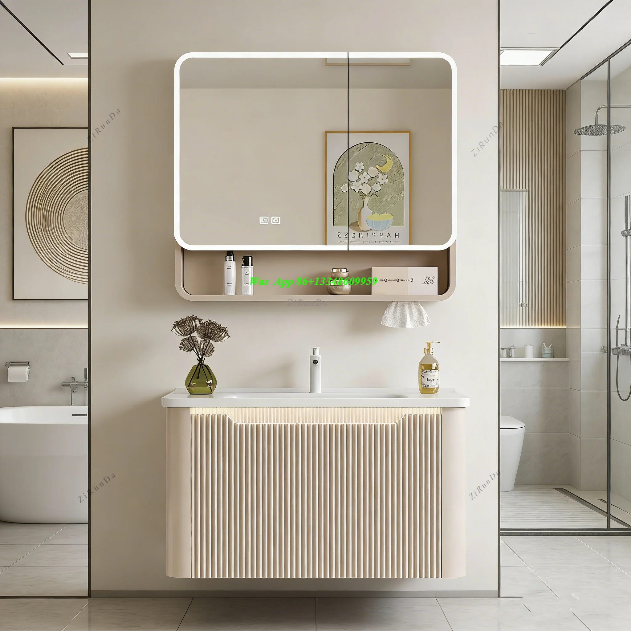 Luxurious European-style Modern Aluminum Waterproof Bathroom Cabinet Set, Integrated Ceramic Basin, LED Bathroom Mirror
