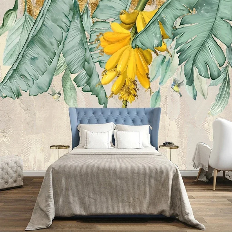 Custom Nordic Retro Hand-painted Tropical Plants Mural Wallpaper Restaurant Cafe Boy Bedroom Background Wall Cloth Decor Poster