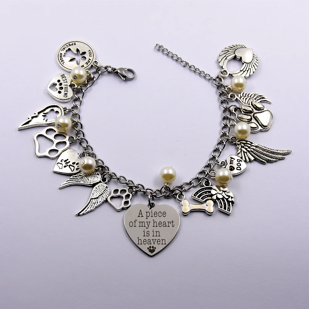 a piece of my heart is in heaven stainless steel chain dog angel pet loss pet owner dog lover memory gift bracelet