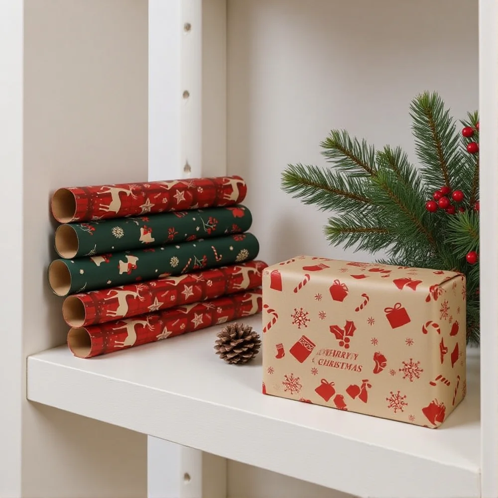 50x74cm Christmas Gift Wrapping Tissue Paper Santa Claus Bell Xmas Tree Pattern Flower Bouquet Packaging Xmas Party Decor Paper