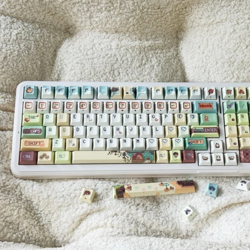 137 مفتاحًا بكسل نمط Keycap مجموعة PBT مخصص Stardew Valley غطاء لوحة المفاتيح EOA/الكرز الشخصي الألعاب لوحة المفاتيح الميكانيكية أغطية المفاتيح
