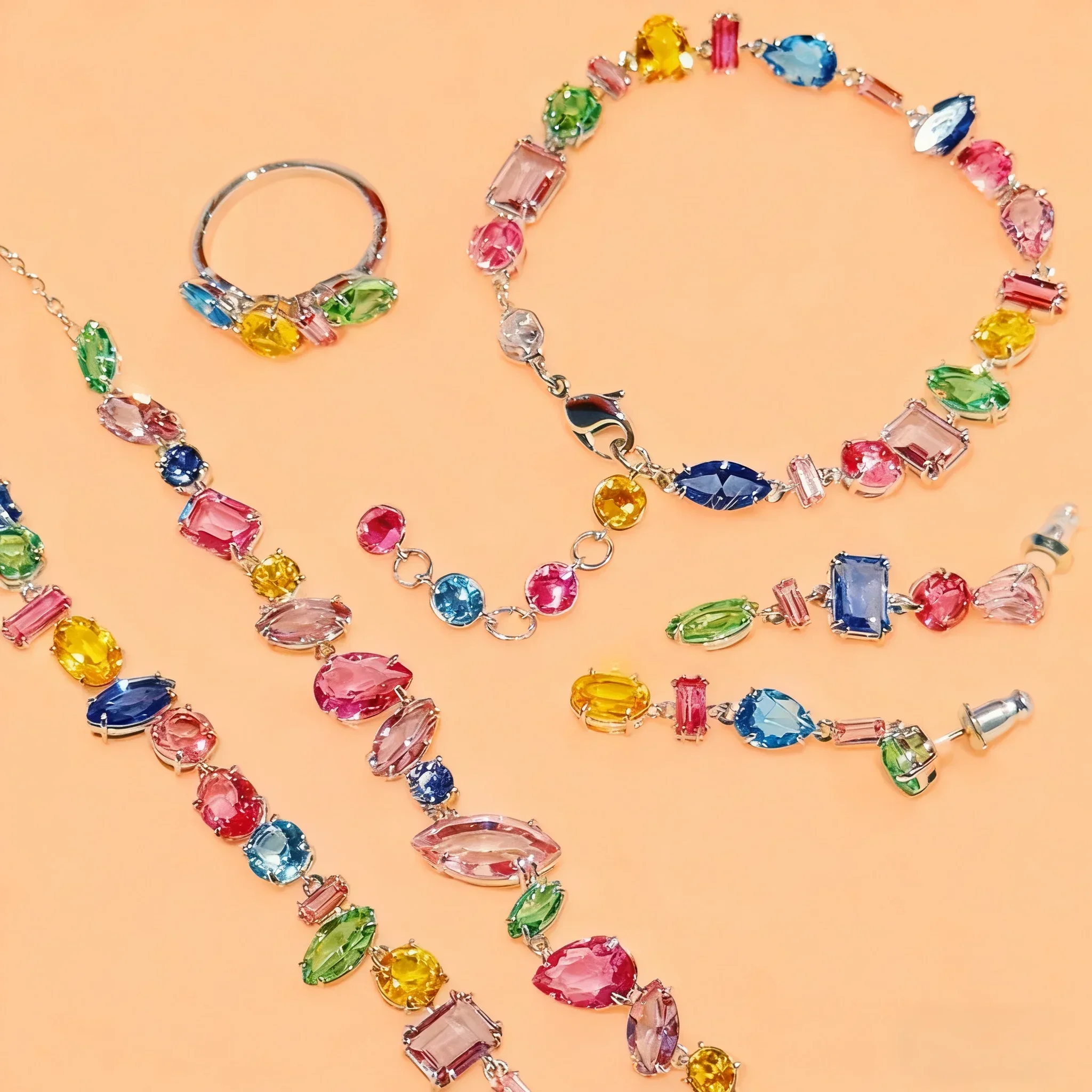 

2025 новые трендовые комплекты ювелирных украшений, очаровательные розовые конфеты, кристаллы, модное ожерелье, браслет, серьги, романтический подарок на годовщину для женщин