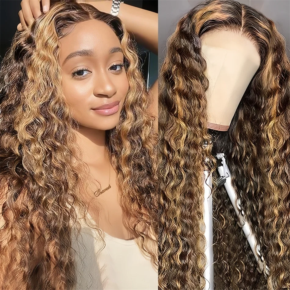 

200 Density Highlight 13x6 Hd Lace Front Deep Wave Wig Brazilian 100% Human Hair 13x4 Lace Frontal Curly Wigs on Clearance Sale