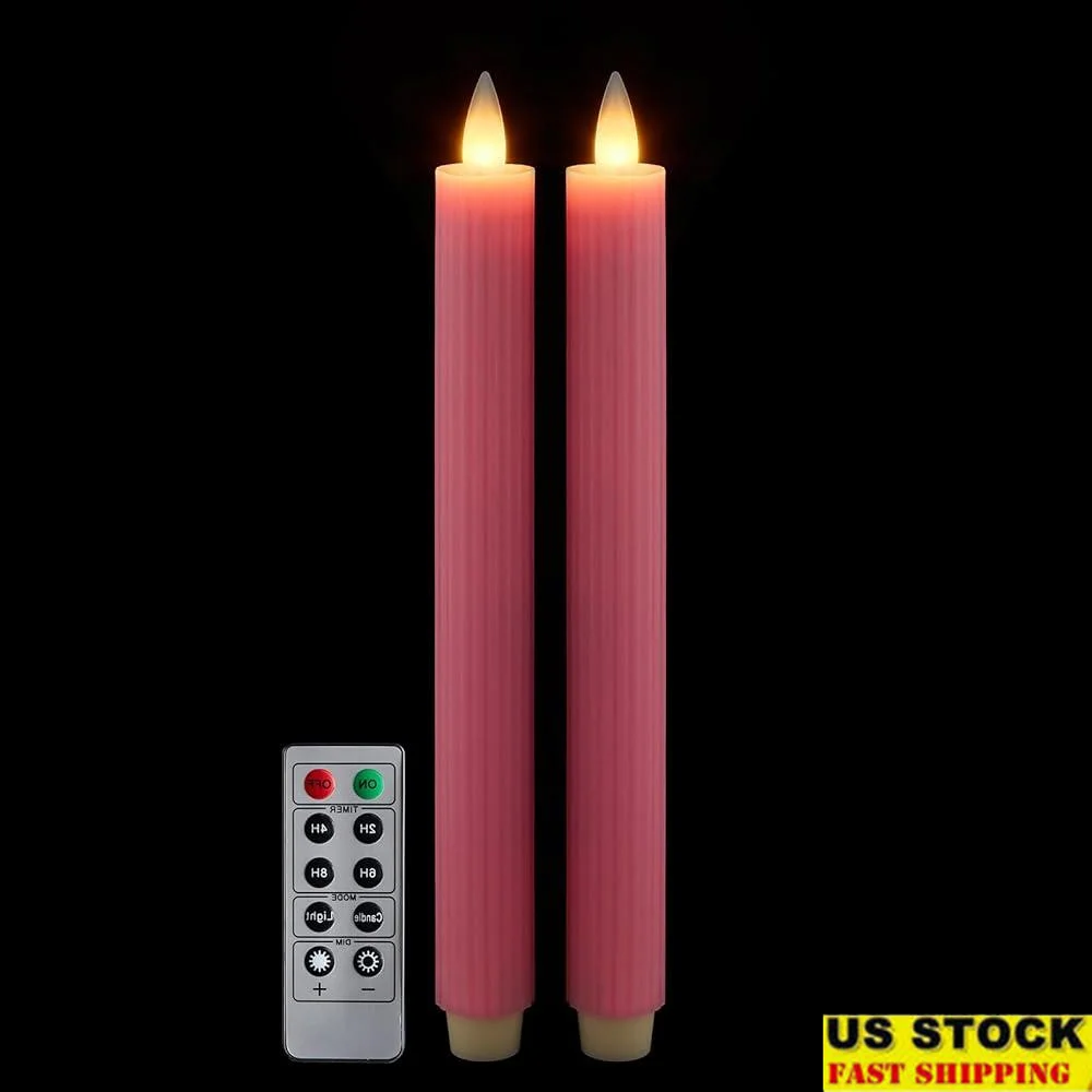 

Flameless Taper Candles with Remote Timer 3D Moving Flame Battery Operated 400 Hours Adjustable Brightness Indoor Outdoor Decor