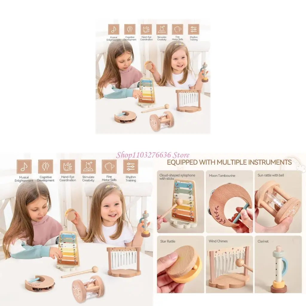 R6FD Toddler Musical Educational Toy Set Instruments percussão natural