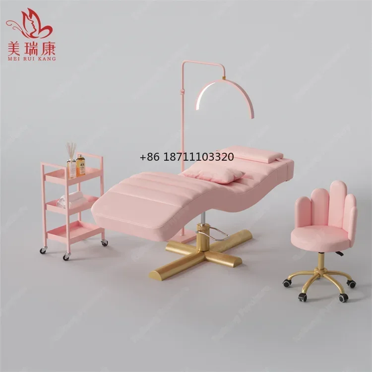 Luxury Pink Eyelash Lash esthetician Extension Bed Pink Curved Eyebrow Lashista Beauty Salon Chairs Aesthetic Care Table