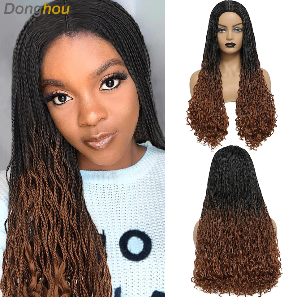 26Inch Long Box Braid Crochet Hair Curly Ends Wig Knotless Braid Wig DIY Braided Wigs Box Braids Wigs Women Synthetic Curly Wig