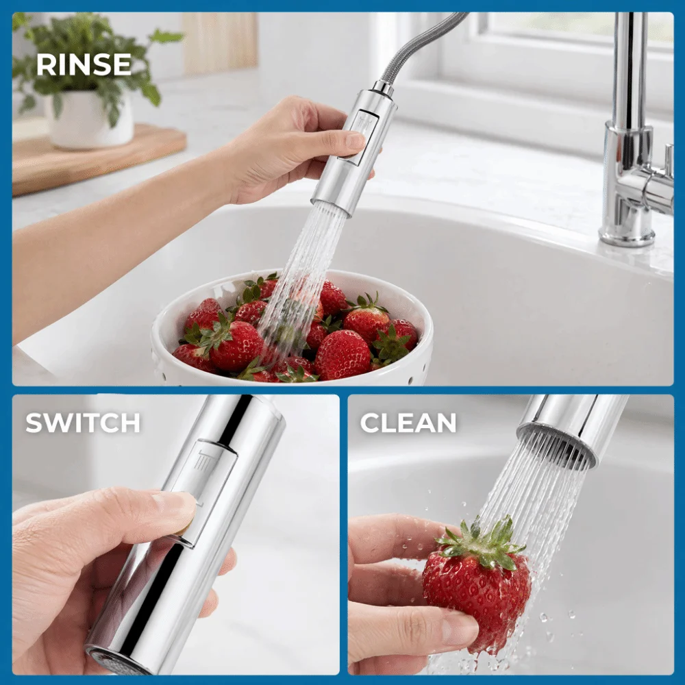 G1/2 Male Thread Pull Out Faucet Sprayer 2 Function Spray Modes Streamline Design Kitchen Faucet Head Pull Down Mechanism