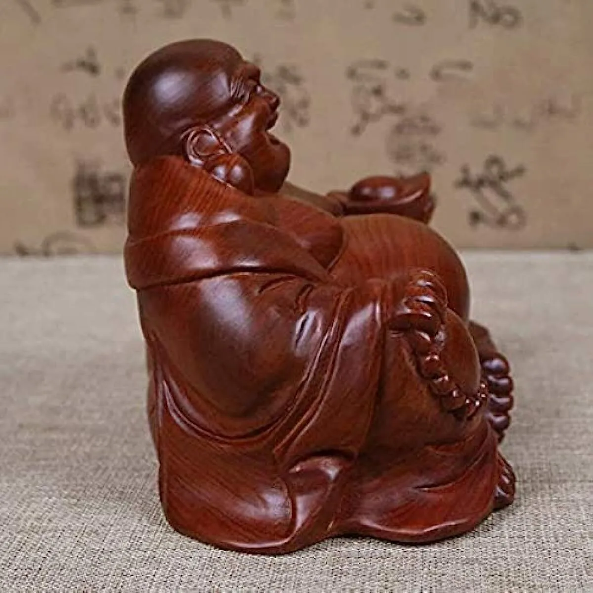 Holding Ingot Natural Red Wood Hand-Carved Feng Shui Laughing Buddhas Statues view 6