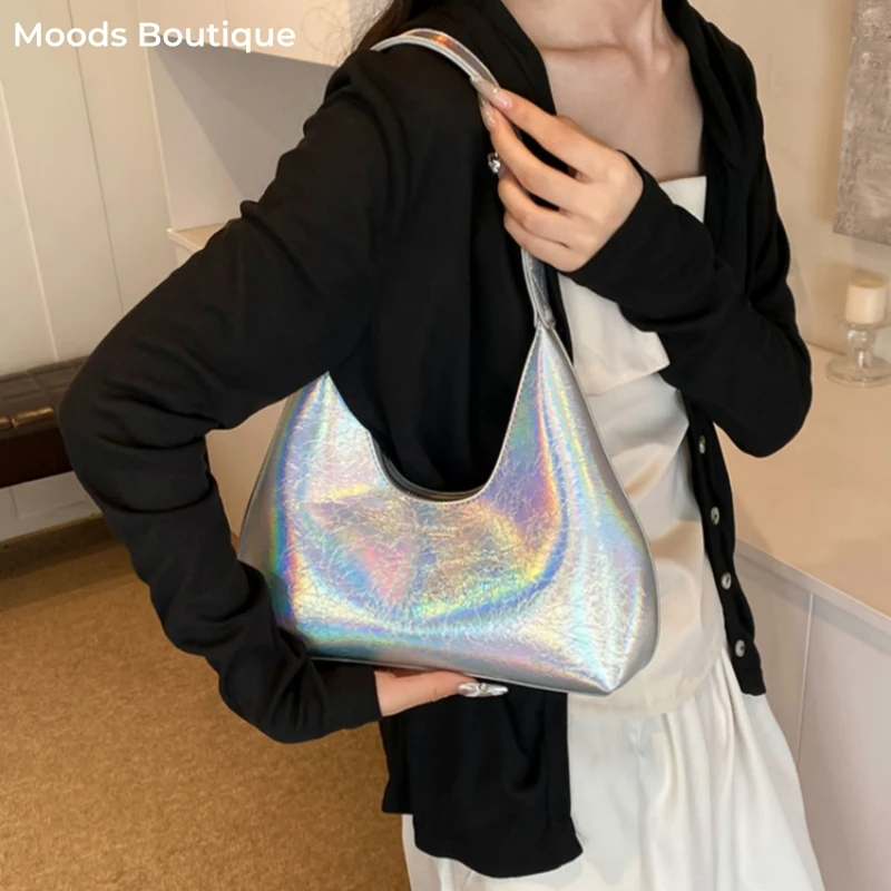 MOODS French Style Single Shoulder Bags For Women Dazzling Color Patent Leather Underarm Bag Luxury Designer Purse And Handbags