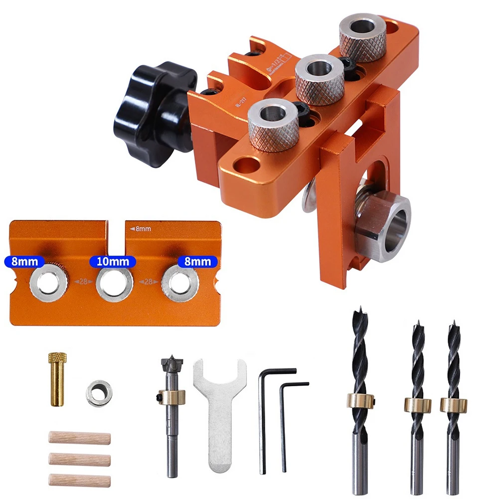 3 in 1 Adjustable Wood Dowel Punch Locator Cabinet Hole Drill Guide Precision Doweling Jig for Efficient Woodworking