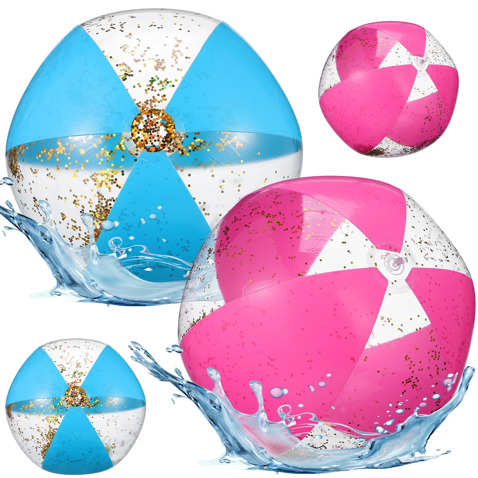 

4Pcs Glitter Inflatable Beach Ball Stylish Colorful Outdoor Pool Party Decoration Portable Lightweight Fun for Kids Adults