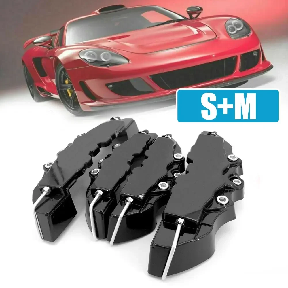 4Pcs Car 3D Disc Brake Caliper Covers Front & Rear M+S Racing Disc Brake Caliper Plastic Covers for 18.3-23.6\