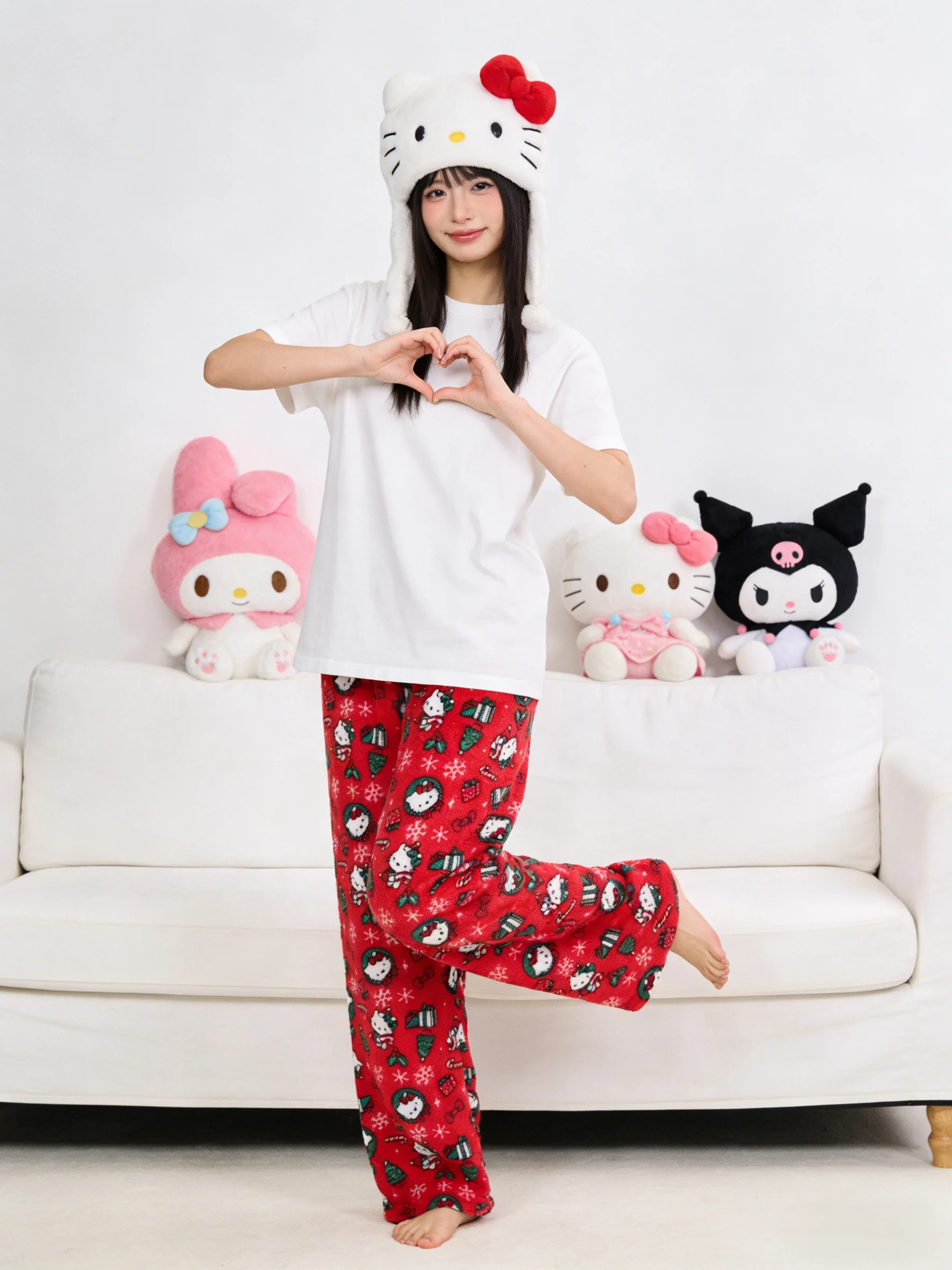 Hello Kitty Christmas Collection: Flannel Sleep Pants, Red Warm Lounge Pants for Couples, Party Outfits! Perfect Holiday Gifts! view 6