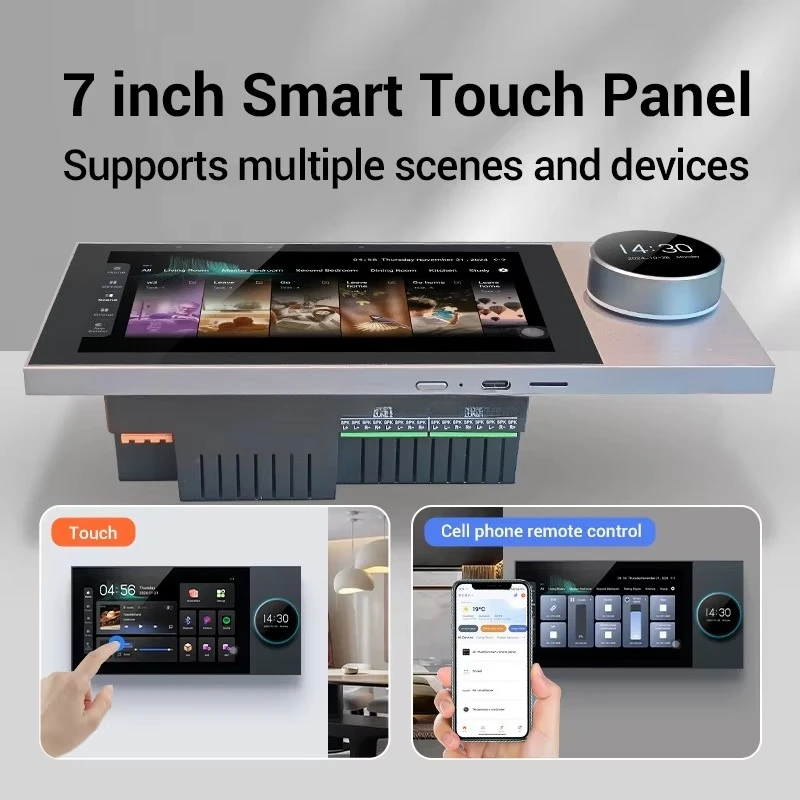 

8-Channel 30W Ceiling/Wall Amplifier 7-inch Touch Screen Intelligent 2-Zone Home Audio Host Wireless Zigbee 3.0 Electric Power