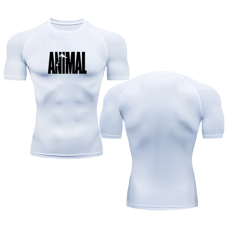 Men ANIMAL Pattern Print Running Compression Short sleeve tight-fitting Sport T-shirt Gym Fitness Male Jogging Tracksuit Tops