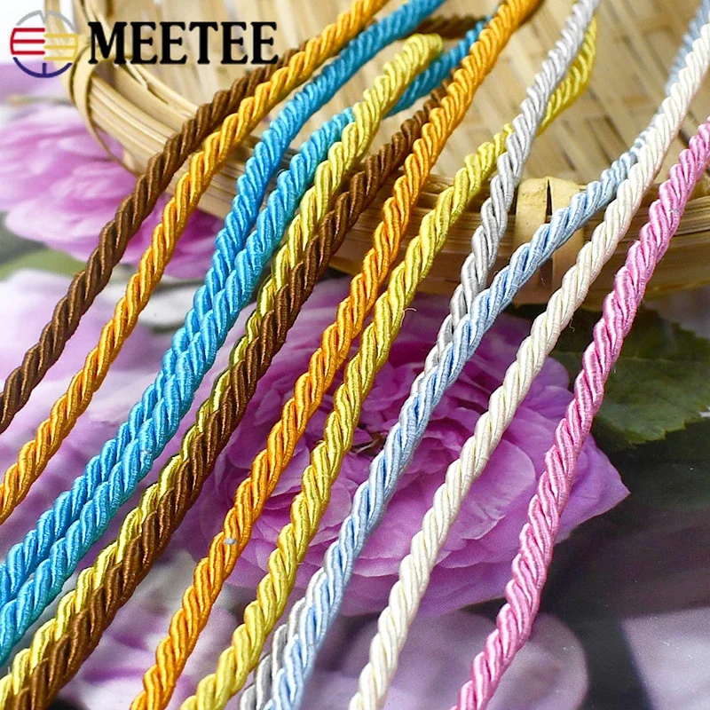 10Meters Meetee 3mm 3 Shares Rope Twisted Cords Bag Strap Clothing Decoration Ropes DIY Home Textile Sewing Accessories