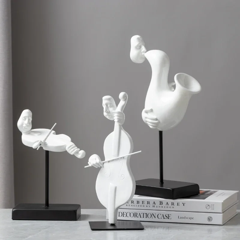 Resin Crafts Figure Sculpture Musical Instrument Musician Violin Saxophone Decorative Figurines Home Decoration Accessories