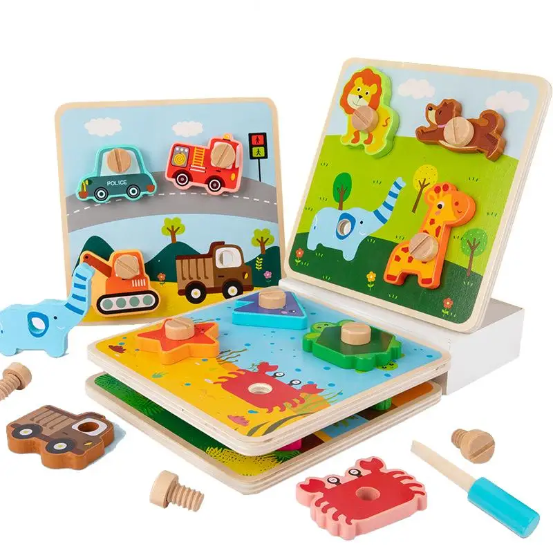 

Wooden Assembly Screw 3D Puzzles Toy Panel Grab Board Color Shape Matching Game Fine Motor Skills Animal Dinosaur Toys For Kids