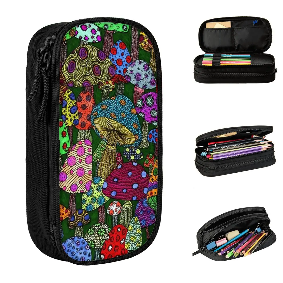 Yayoi Kusama Aesthetic Colorful Mushrooms Pencil Case Pen Bag Student Large Storage School Supplies Gift Pencil Box